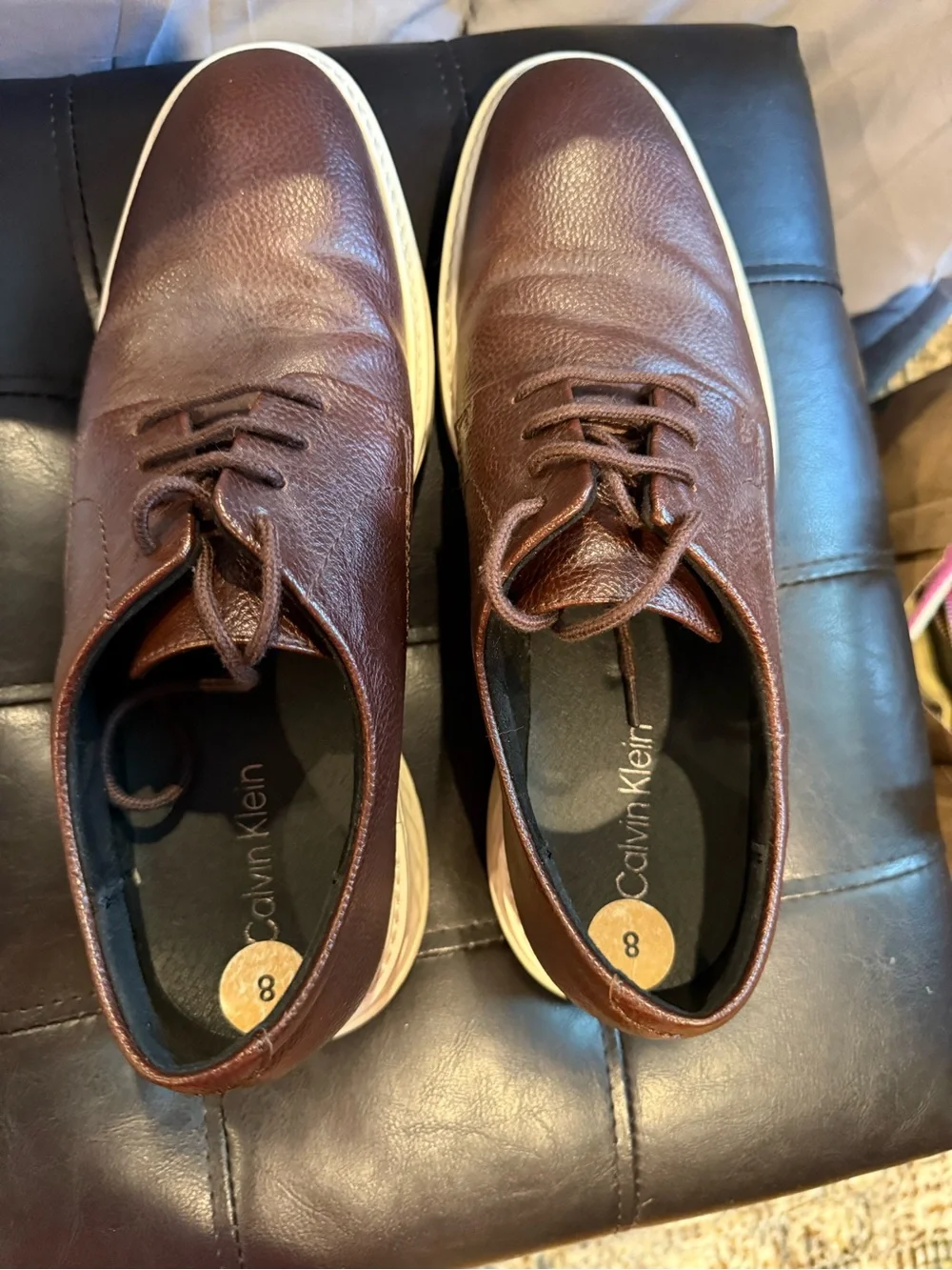 Calvin Klein Men's Brown Leather Lace-Up Casual Dress Shoes-8